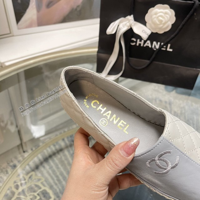 chanel2022最新頂級綿羊皮單鞋 香奈兒淺深灰拼色漁夫鞋 dx3518